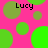 A static image with a bright pink background and scattered green circles of varying sizes, each containing the text 'Lucy' in black pixelated font.