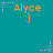 Teal background with repeated orange text 'Alyce :)' and pink or blue star icons with dotted lines, some stars animated to change color.