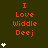 Dark green background with orange text reading "I Love Widdle Deej" and white star icons in varying quantities across three
