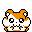 Pixel art hamster head with orange and white fur, black eyes, and a checkered mouth pattern across multiple expressions.