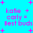 Pixelated cyan background with pink text and plus symbols, showing two identical static frames of 'katie + carly = Best buds' in a