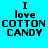 Four square display "I love COTTON CANDY" text in black pixelated font on cyan, light blue, pink, and light blue backgrounds