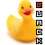 Yellow rubber duck with red beak and black eyes, positioned next to vertical text reading 'QUACK' in alternating black and red block letters.