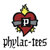 Red heart-shaped icon with yellow flame top, white 'P' in center, and gray accents, below which is pixelated text reading 'phlar-105'.