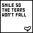 25 pixel-art icons with white backgrounds, each displaying a phrase in black text and a small heart-shaped icon at the bottom right