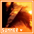 Pixelated square image with orange border showing abstract warm-toned shapes resembling fire or sunset, and white text reading 'SUMMER' at bottom.