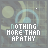 Pixelated icon with repeated text "NOTHING MORE THAN AFATHY" over a muted background featuring circular shapes and lines