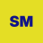 Yellow background with blue pixelated 'SM' letters centered, exhibiting slight color bleeding on edges.