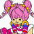 A 50x50 pixel animated buddy icon featuring a cartoon character with pink hair and a green text logo on the right side, displayed as a contact sheet of two frames.