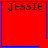 Four red square with blue borders display "JESSIE" text; two show small symbols at bottom-right corners