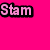 Three instances of the word "Stam" in pink pixelated text with black outlines on a bright pink background, one gray square visible at bottom right.