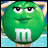 Static 48x48 pixel icon of a green M&M's candy character with white 'M' logo on chest, visible facial features including eyes and mouth, against blurred background.