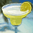 Animated sequence showing a margarita glass with lemon slice from multiple angles against light blue background.