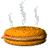 A 4x3 contact sheet of a single animated burger icon showing sequential frames with steam rising from the top, arranged left-to-right and top-to-bottom on a transparent background.