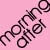 A 2x2 contact sheet of a pink-themed animated buddy icon featuring text and a heart symbol with arrows, displayed on a gray background.