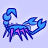 Pixelated blue scorpion with pink underbelly on light purple background, static image.