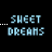 identical pixelated 'SWEET DREAMS' text icons with light blue lettering on black background, scattered white star and cross symbols