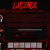 A dark, pixelated static image with a red glowing top section and horizontal bands of lighter pixels below.