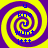 Four identical spiral patterns with yellow and purple stripes, each containing blue text reading 'u', 'kno', 'wunt', 'ittt' arranged vertically.