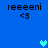 Blue background with four instances of 'reeeeni' text and '<3' symbols, each paired with a light blue heart icon in different positions.