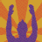 Animated pixel art shows a purple figure with raised arms against an orange chevron background, transitioning to a close-up of the same character wearing green goggles and a helmet.