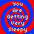 Four identical spiral patterns with red and blue concentric rings, each containing the text "You Are Getting Very Sleepy" in white pixelated font.