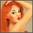 Static 48x48 pixel icon of a cartoon woman with red hair, red lips, and light skin posing with one arm raised behind her head against a beige background.