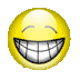 Four circular icons with glossy surfaces display identical grinning expressions, each in a distinct solid color: yellow top-left, red top-right, purple bottom-left, green bottom-right.