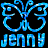 Pixelated blue butterfly-shaped logo with the name "JENNY" in block letters below, set against a black background.