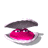 Animated sequence of a pink clam with dark gray shell opening and closing, emitting heart-shaped bubbles in some frames.