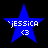 Four blue star-shaped icons with white text 'JESSICA' and '<3' on black background, arranged in a
