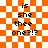 Pixelated text on orange-and-white checkered background with animated white outline effects on the right side.