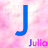 Six identical pink and blue stylized J-shaped icons arranged in two , each labeled 'Julia' below with alternating color text