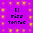 Purple background with yellow star-like patterns and repeated text "lil miss tennis" in black pixelated font.