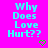 Cyan text 'Why Does Love Hurt??' repeated across a bright pink background with small green heart symbols.