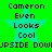 Green background with cyan star and black text reading "Cameron Even Looks Cool" and "UPSIDE DOWN UPSIDE DOWN" in pixelated font.