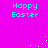 Bright magenta background with cyan pixelated text reading "Happy Easter" in four quadrants, white dot patterns scattered across the image.