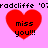 Red heart-shaped icon with 'miss you!!!' text on pink background, showing pixelated text and heart variations across four repeated