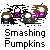 A 4x3 contact sheet of pixel art frames showing an animated buddy icon with cartoon characters and star shapes, all labeled "Smashing Pumpkins" below each frame.