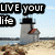 A static image divided into four quadrants showing a lighthouse, smiley face, apple with heart core, and empty space.