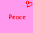 Red pixelated heart symbol above two instances of the word 'Peace' on a pink background.