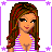 Pixel art contact sheet of a female character in various poses wearing a striped bikini, with text elements and purple star borders on white background.