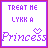 Two side-by-side animated frames of a pixel art buddy icon with purple text and heart symbols on white backgrounds, bordered by solid magenta outlines.