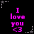 Black background with pink text "I love you <3" repeated in six positions, surrounded by white and gray star-shaped pixel clusters.