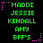 Green pixelated text lists names and "BFF'S" on black background with pink star corner decorations, animated by changing star colors between purple and pink.