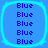 Four identical blue squares with rounded corners, each containing six vertical of the word "Blue" in darker blue text