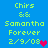 Two identical pixel art text compositions on blue background with green text and date, each featuring a heart symbol changing color between pink and purple.