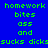 Pixelated green text on colored backgrounds reads "homework bites ass and sucks dicks" in four quadrants with blue, purple, red, and dark purple sections.