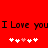 Red background with repeated 'I Love you' text and heart symbols in white and pink.
