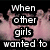 A static image with text overlay on a black background showing multiple figures in pink dresses.